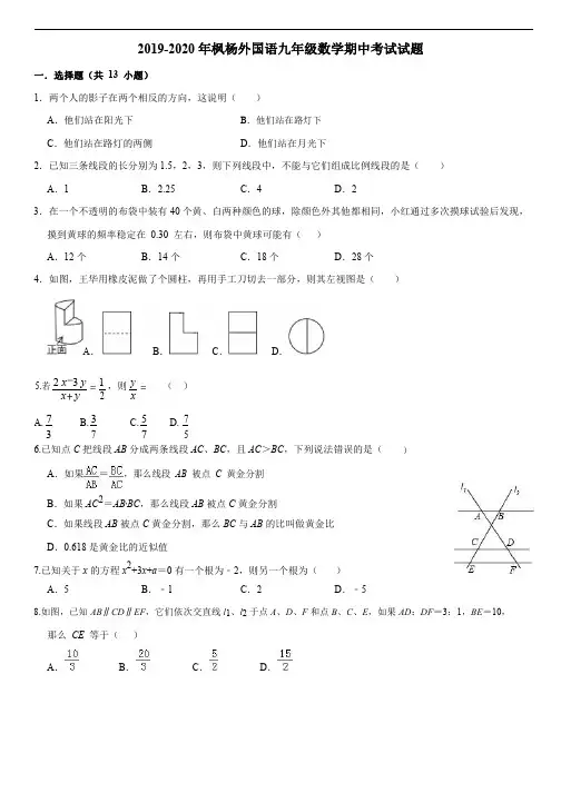 河南省郑州市郑州枫杨外国语学校2019-2020学年九年级数学上 期中试题(PDF 有解析)