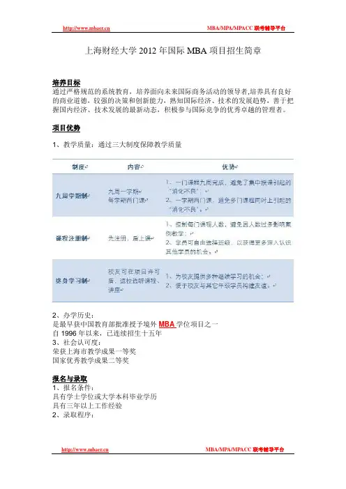 上海财经大学2012年国际MBA项目招生简章