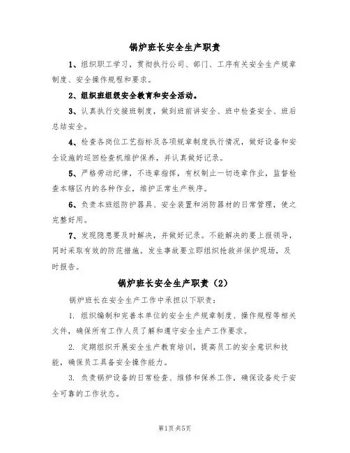 锅炉班长安全生产职责(5篇)