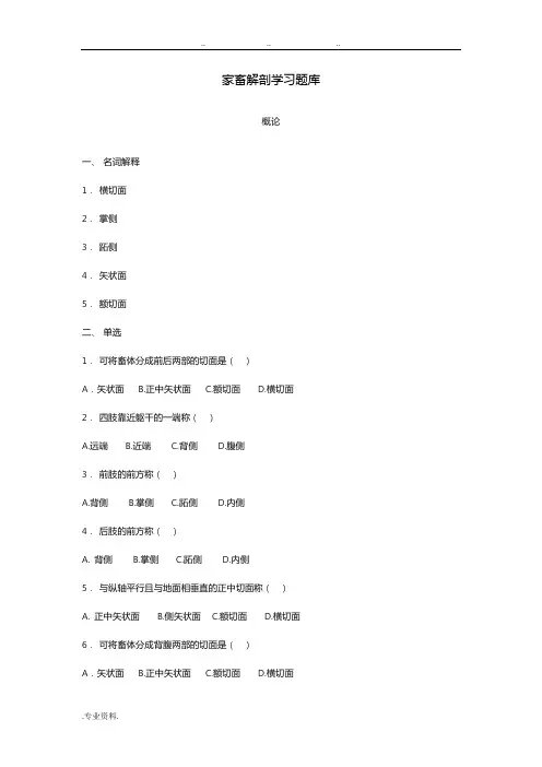 家畜解剖学习试题库完整