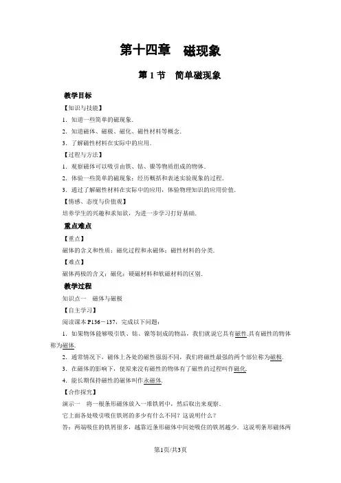 北师大版九年级物理教案：第14章 第1节