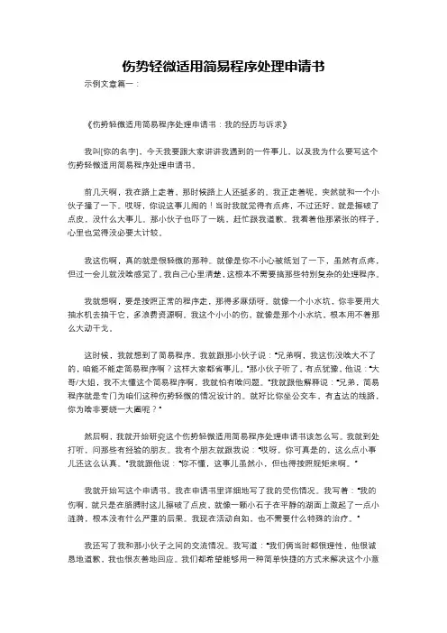 伤势轻微适用简易程序处理申请书