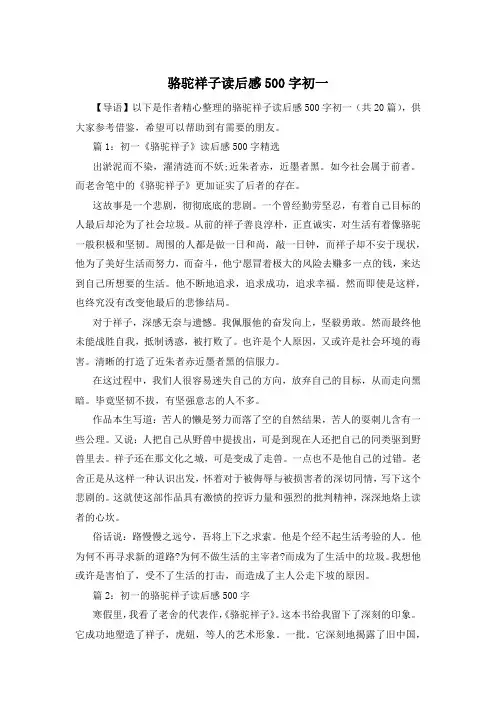骆驼祥子读后感500字初一