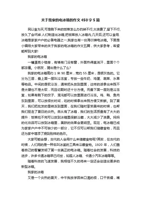 关于我家的电冰箱的作文450字5篇