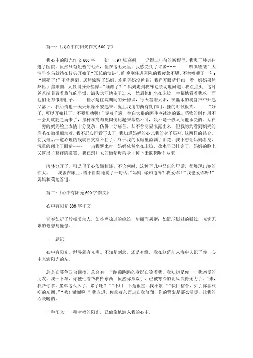 我心中的阳光作文600字