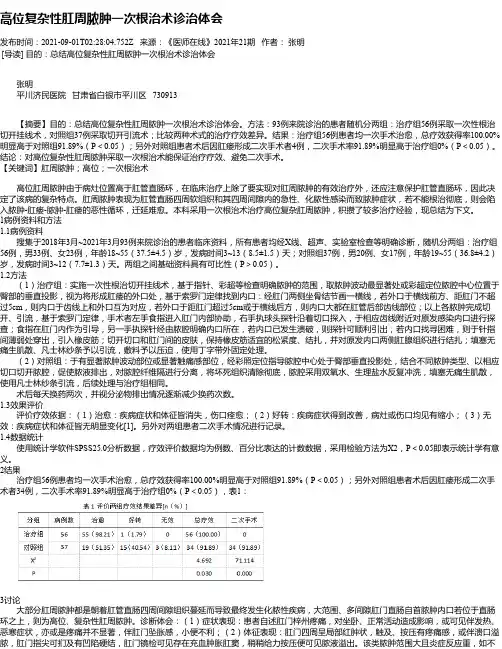 高位复杂性肛周脓肿一次根治术诊治体会