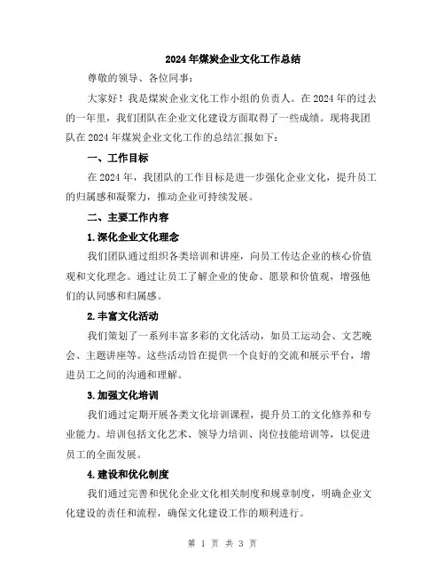 2024年煤炭企业文化工作总结