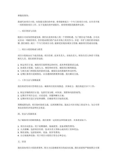 项目小组成立申请报告