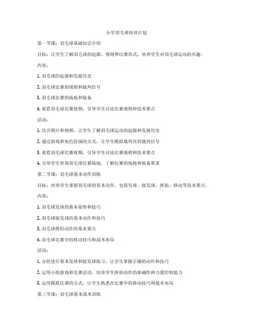 小学羽毛球培训计划