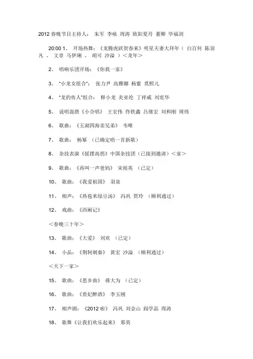 2012春晚节目单