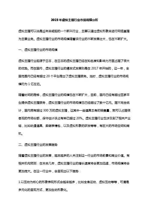 2023年虚拟主播行业市场规模分析