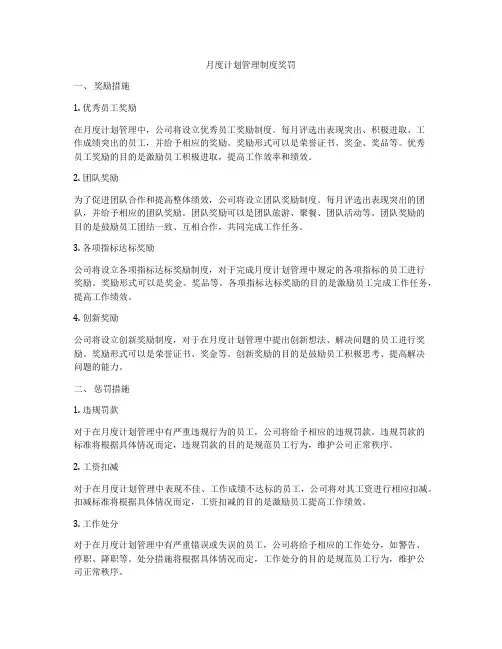 月度计划管理制度奖罚