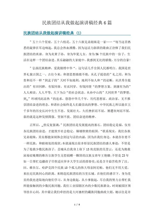 民族团结从我做起演讲稿经典6篇