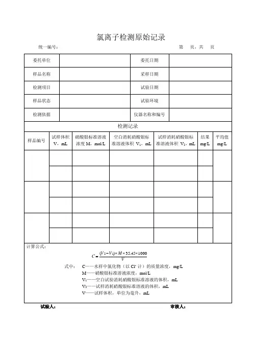 氯离子检测原始记录