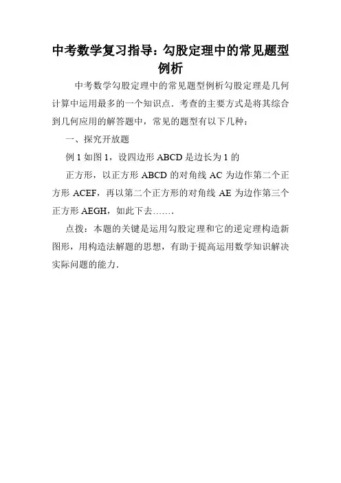中考数学复习指导：勾股定理中的常见题型例析.doc