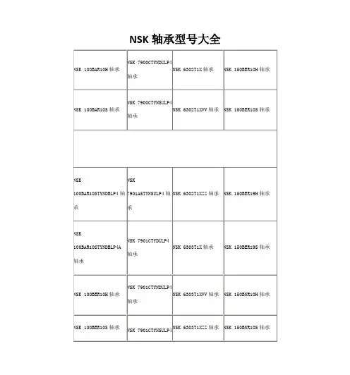 NSK轴承型大全