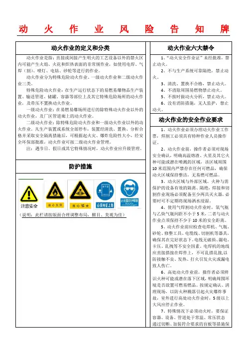 八大特殊危险作业危险告知牌