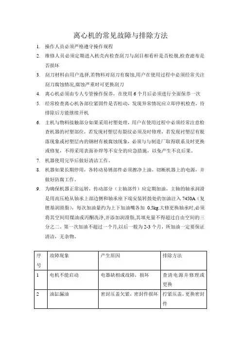 离心机的常见故障与排除方法