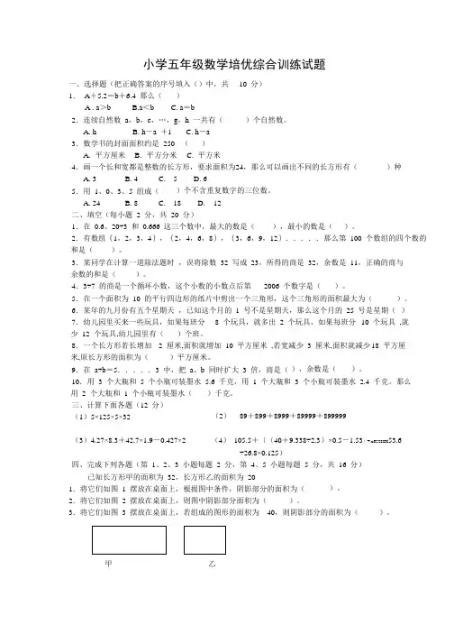 五年级数学培优综合训练试题(含答案)