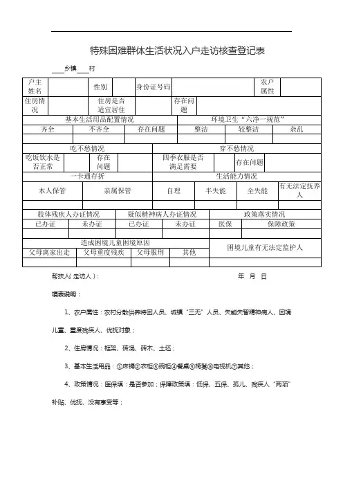 特殊困难群体生活状况入户走访核查登记表