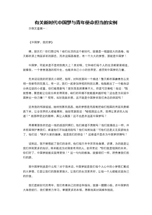有关新时代中国梦与青年使命担当的实例