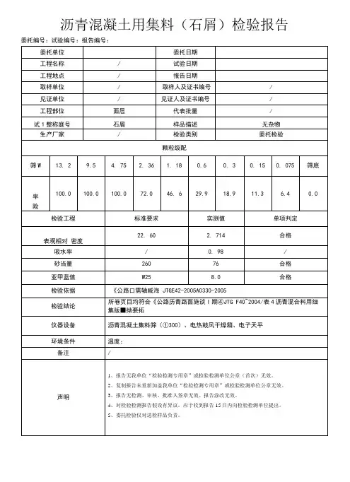 沥青混凝土用集料检验报告模板2