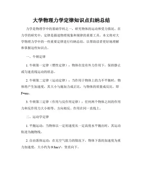 大学物理力学定律知识点归纳总结