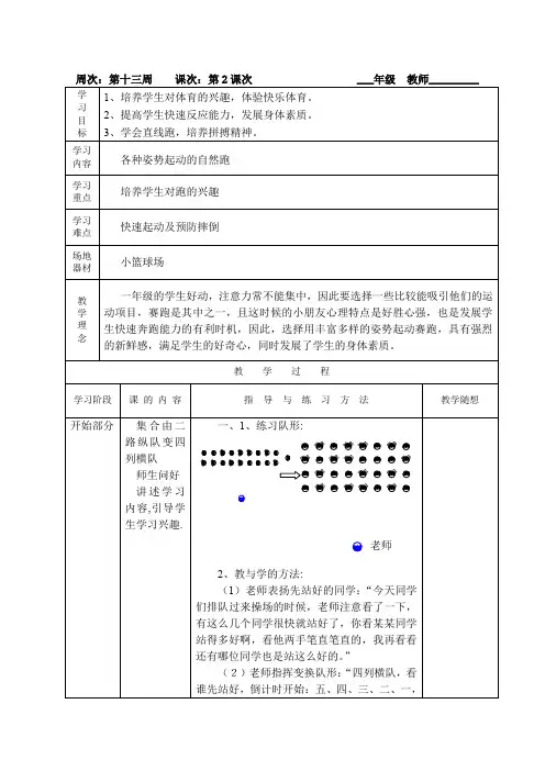 小学六年级体育《 各种姿势起动的自然跑》教案