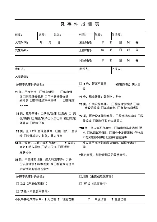 护理不良事件报告表