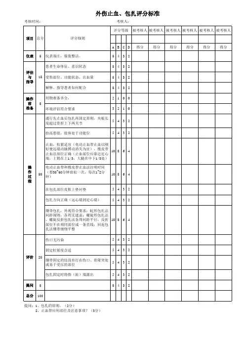 外伤止血包扎评分标准-考试用