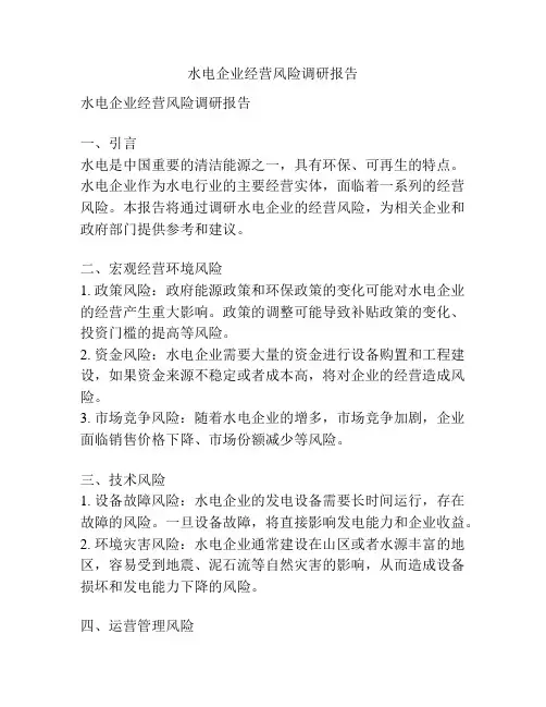 水电企业经营风险调研报告