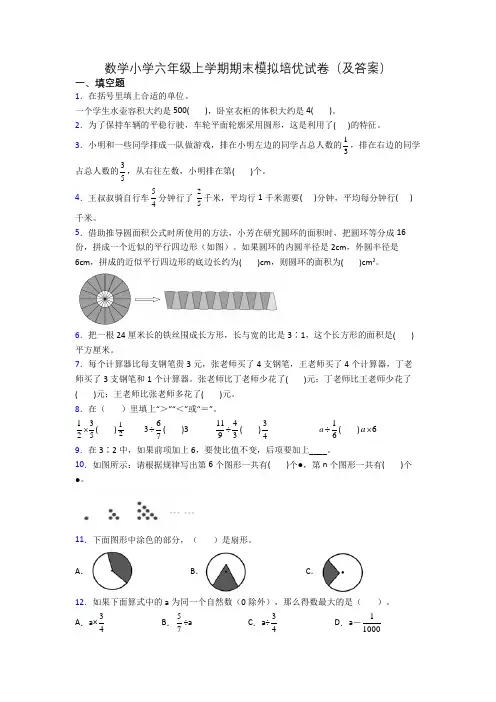 数学小学六年级上学期期末模拟培优试卷(及答案)