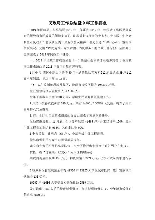 最新-民政局工作总结暨9年工作要点 精品