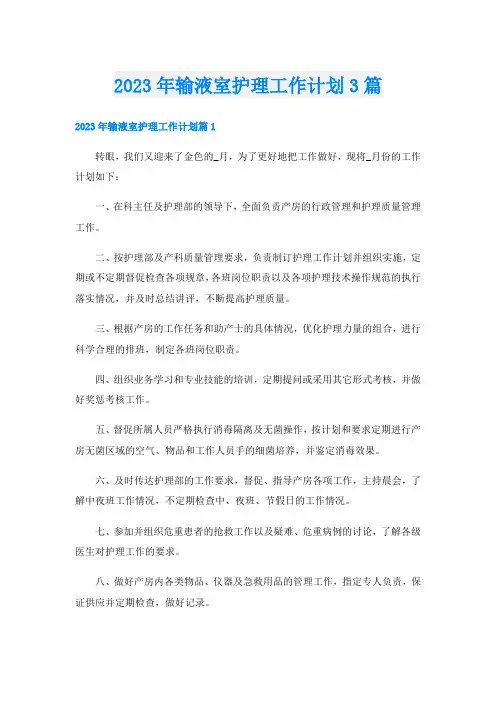 2023年输液室护理工作计划3篇