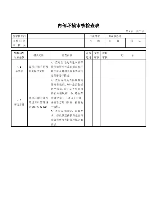 内部环境审核检查表