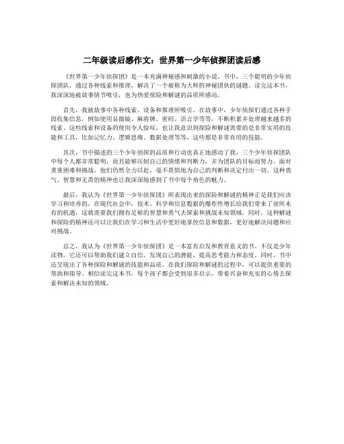 二年级读后感作文：世界第一少年侦探团读后感