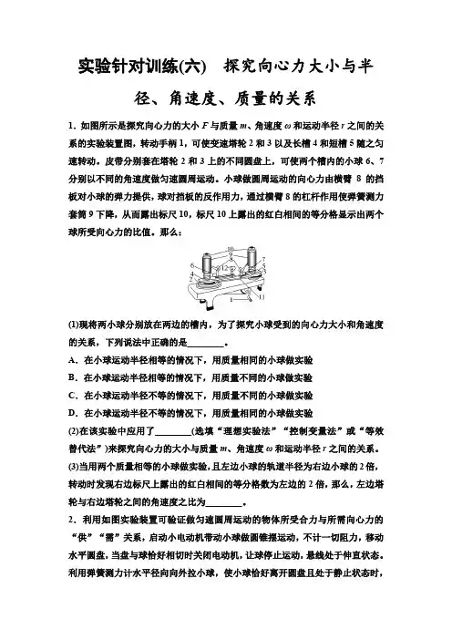 高考物理一轮复习实验针对训练6探究向心力大小与半径、角速度、质量的关系含答案