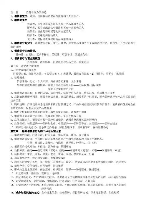 消费者行为学考试重点