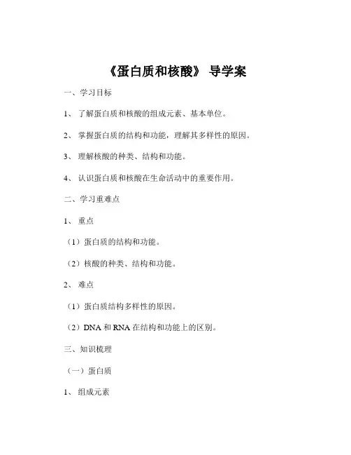 《蛋白质和核酸》 导学案
