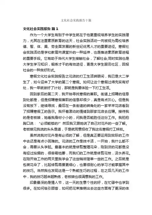 文化社会实践报告十篇