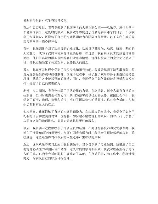 暑期实习报告欢乐谷实习
