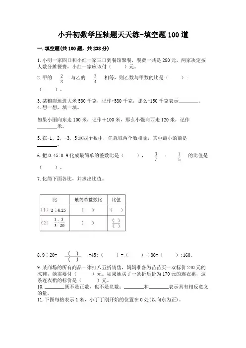 小升初数学压轴题天天练-填空题100道(基础题)