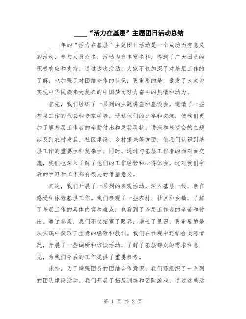 2024“活力在基层”主题团日活动总结
