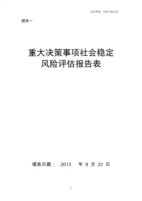 重大事项社会稳定风险评估报告表(新版)