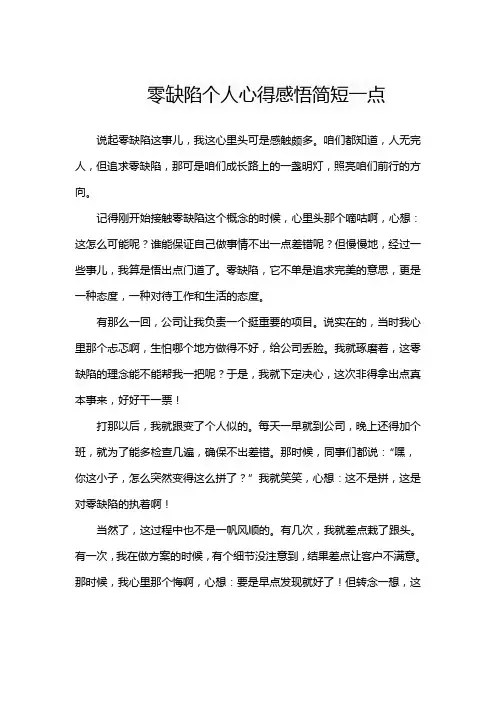 零缺陷个人心得感悟简短一点