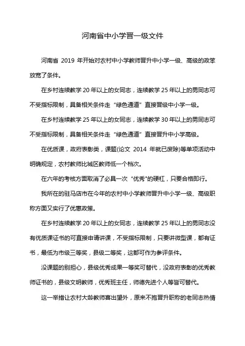 河南省中小学晋一级文件