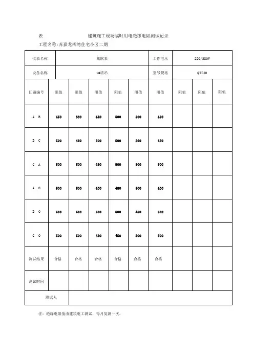 绝缘电阻测试记录