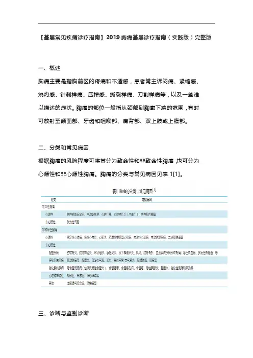【基层常见疾病诊疗指南】2019胸痛基层诊疗指南(实践版)完整版