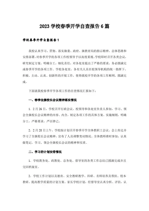 2023学校春季开学自查报告6篇