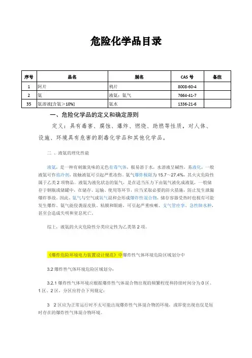 氨的相关标准